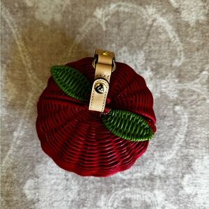 Kate Spade Red wicker apple with blue and white liner